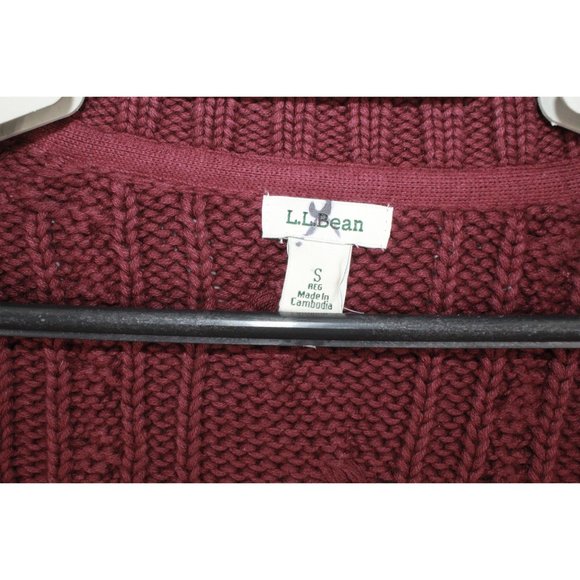 LL Bean Red Cotton Double L Cable Zip Cardigan Sweater Size S - Picture 4 of 10